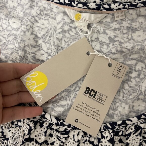 Boden Womens Maxi Dress Size 14 Navy Blue White Floral Trim Lace D0135 NWT - Picture 6 of 14